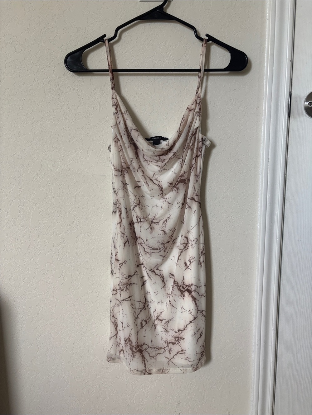 Forever 21 White Marble-Print Slip Dress with Brown Veining